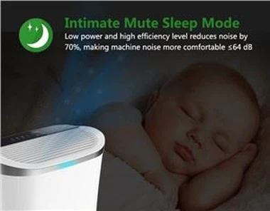 Valge värvi siseruumide õhupuhasti HEPA-ga